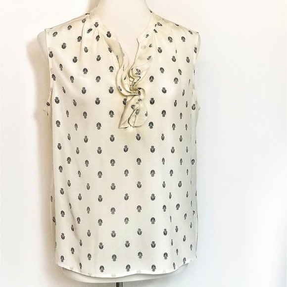 Talbots Tops - Talbots Ruffle Fleur de lis Ivory Silk Blouse